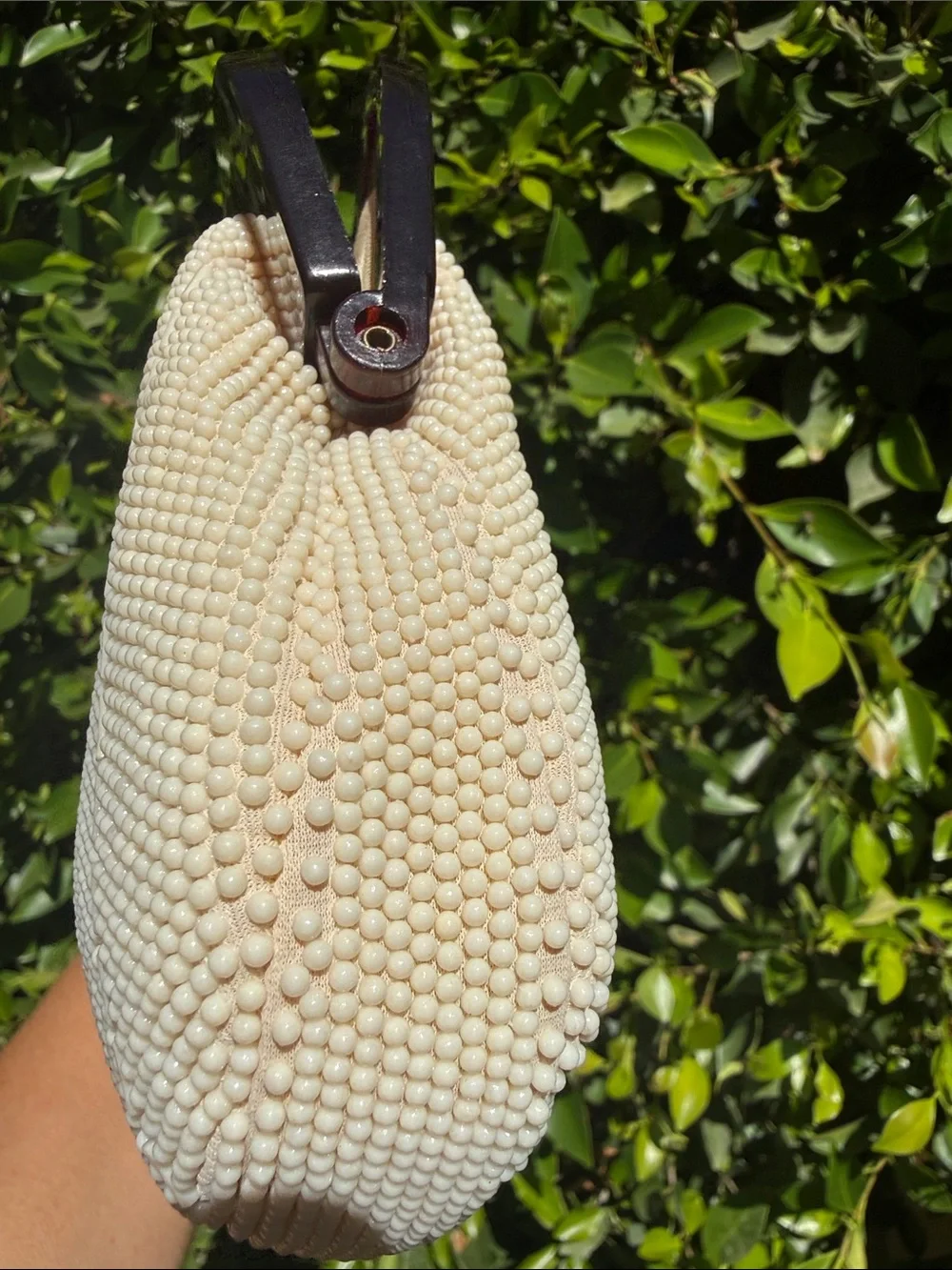 Vintage MCM La Regale Ivory Beaded Lucite Evening Clutch Made in Hong Kong